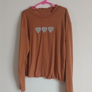 Cozy Long Sleeve Kids' Shirt with Heart Accents - Tan